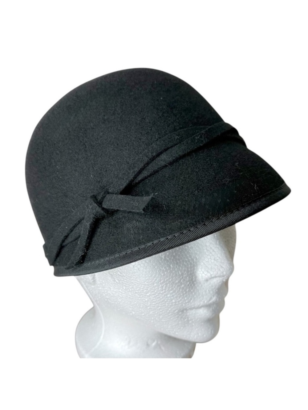 NINE WEST New Black Wool Felt Cloche Hat Bowler Adjustable